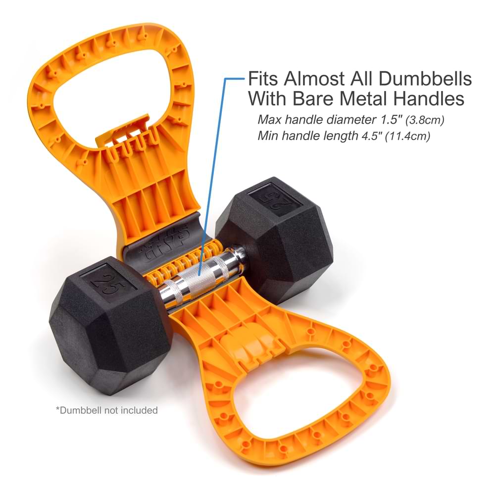 Kettle Gryp is compatible with bare metal handle dumbbells