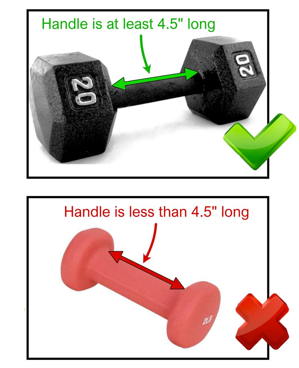Kettle Gryp Dumbbell compatibility.  Handle length requirement.